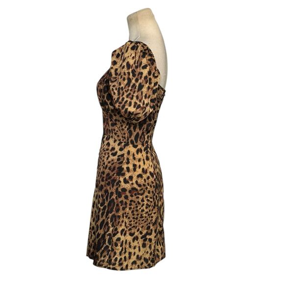 PrettyLittleThing brown black leopard print puff sleeves mini dress size 8 - Picture 6 of 13